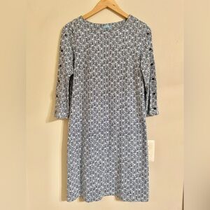 J. Mclaughlin Catalina Cloth Dress Button Sleeves 3/4 Length Blue White Sz Small